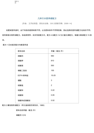 植物营养液配方