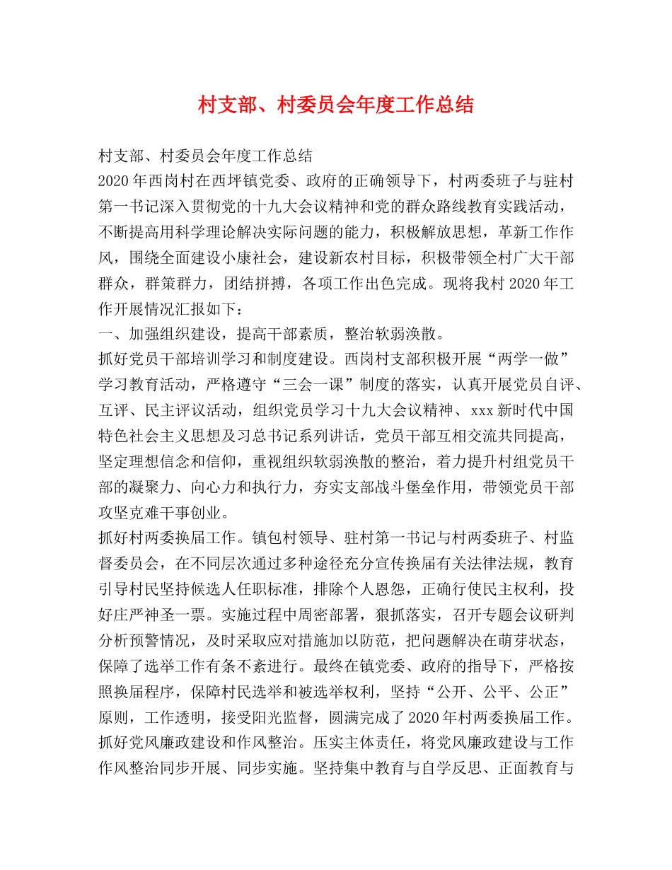 村支部、村委员会年度工作总结 _第1页