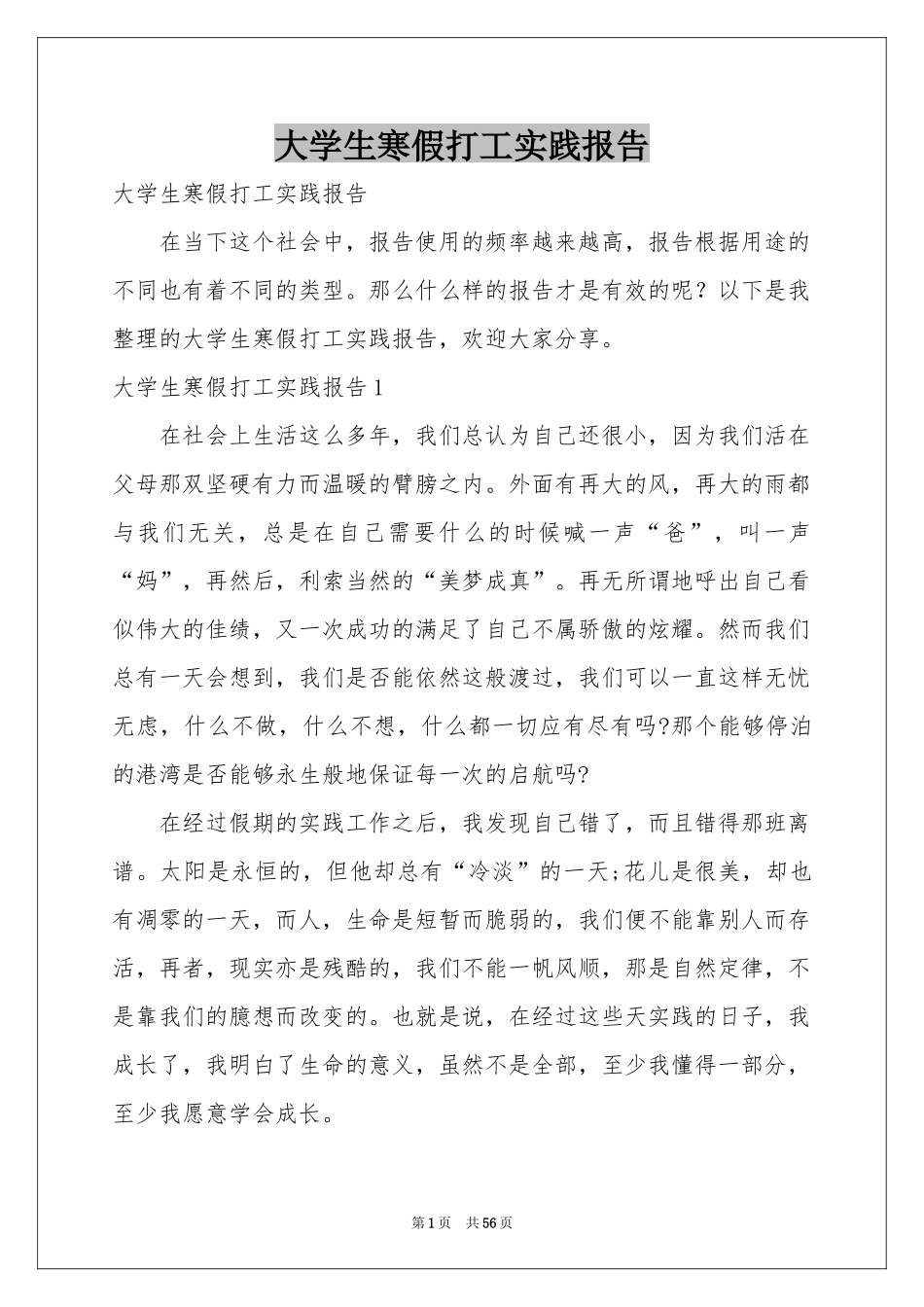 大学生寒假打工实践报告_第1页