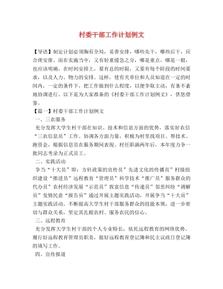 村委干部工作计划例文 