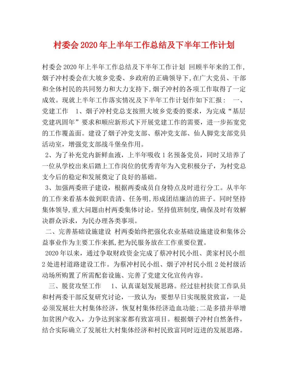 村委会2020年上半年工作总结及下半年工作计划 _第1页