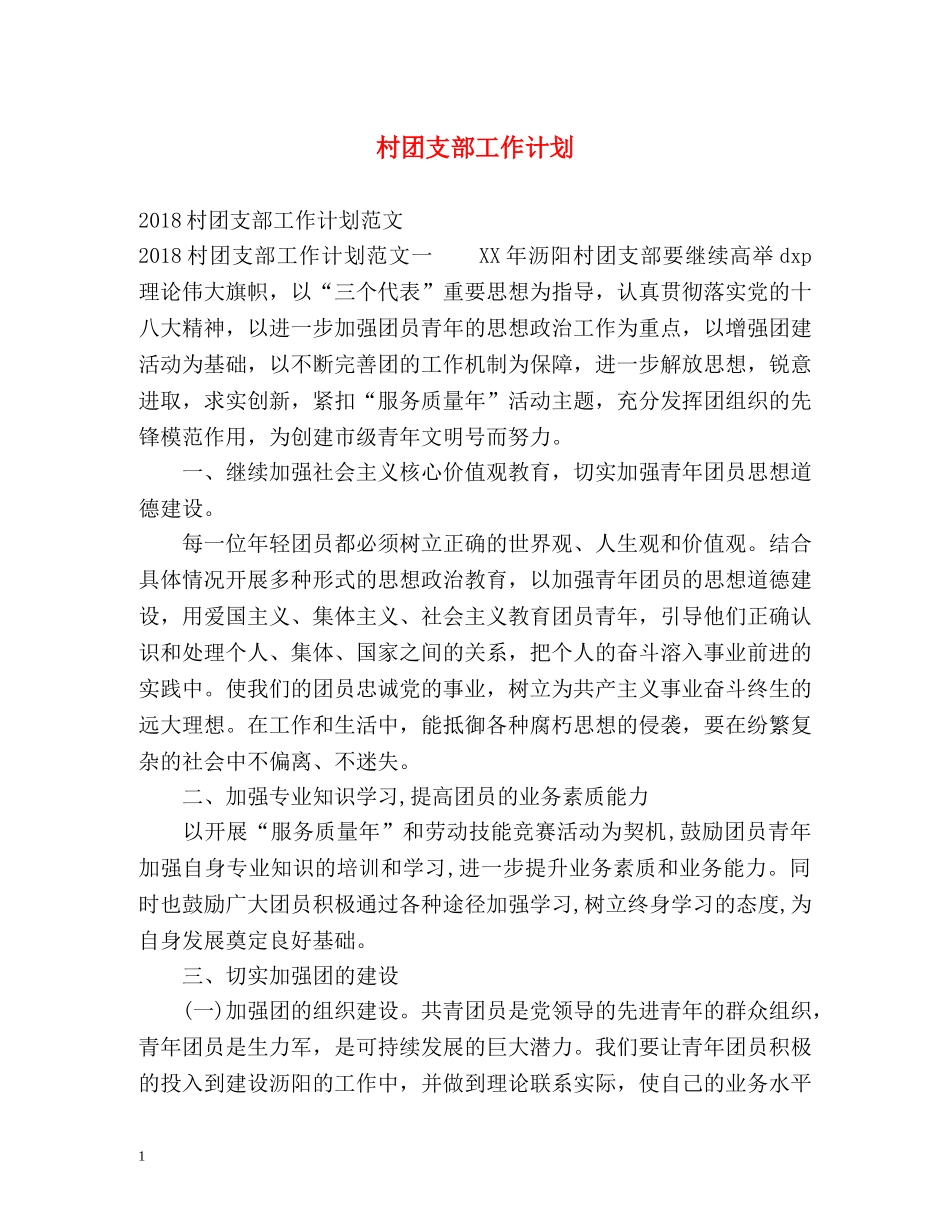 村团支部工作计划 _第1页