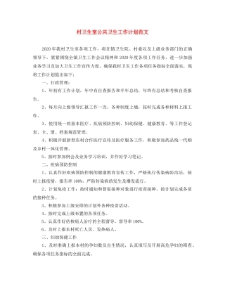 村卫生室公共卫生工作计划范文 