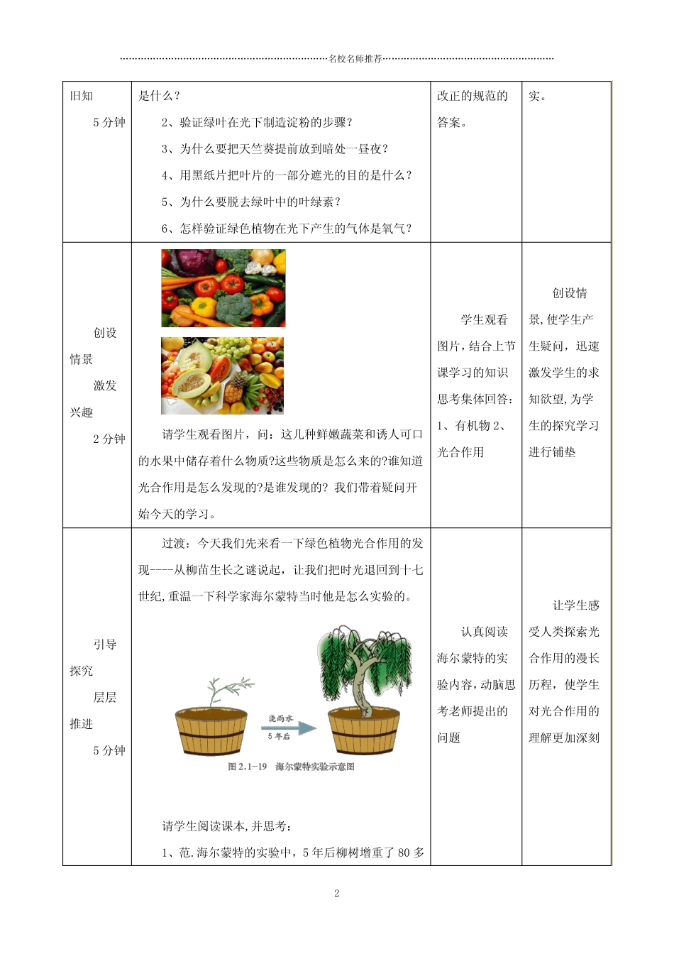初中七年级生物上册 2.1.3《绿色植物的光合作用》第二课时名师精选教案_第2页