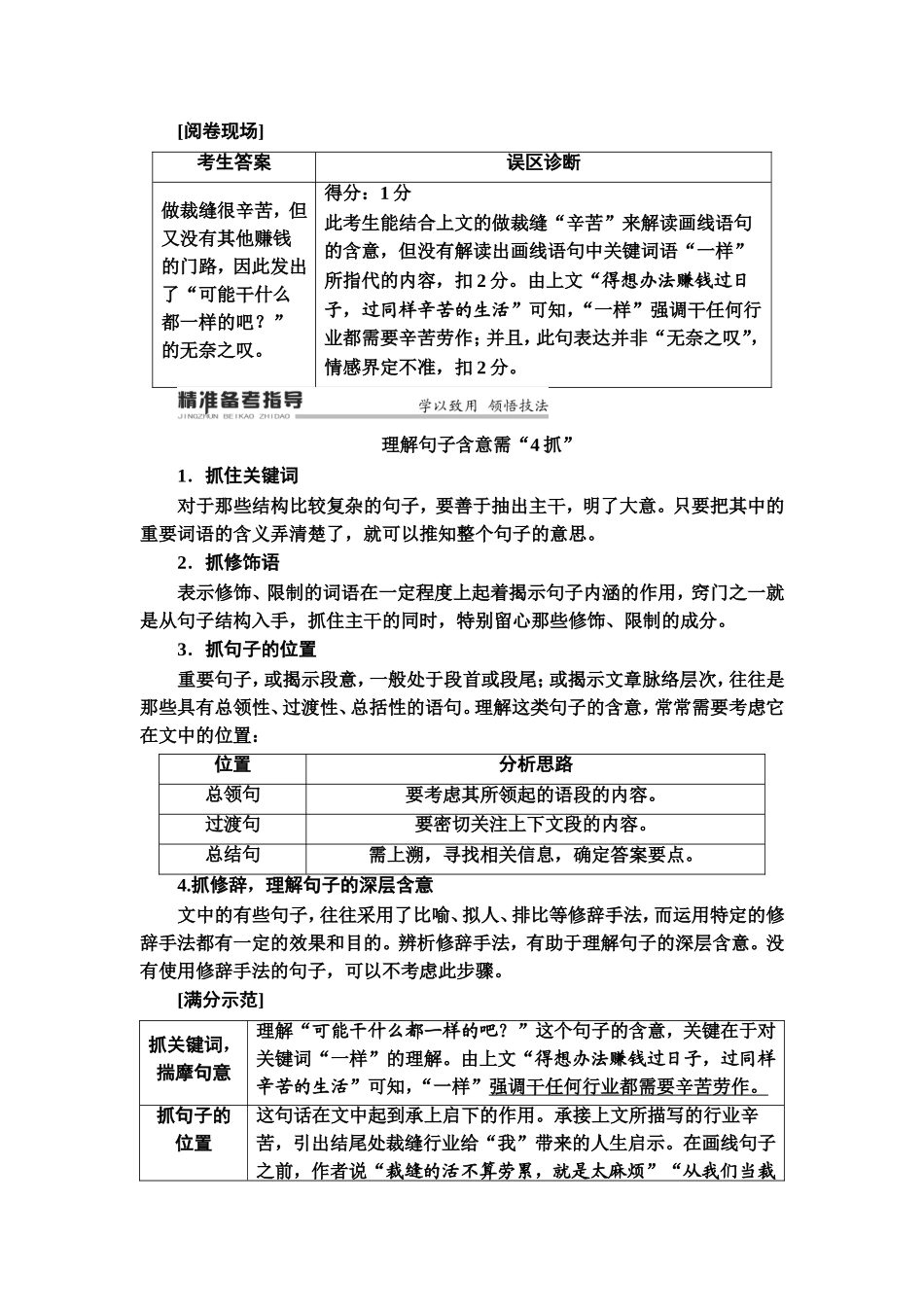 2020专题4精准提升2　题型2　理解句子含意_第3页