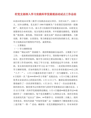 村党支部深入学习实践科学发展观活动试点工作总结 