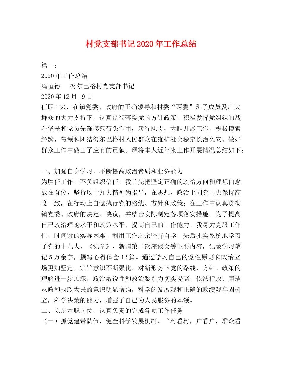 村党支部书记2020年工作总结 _第1页