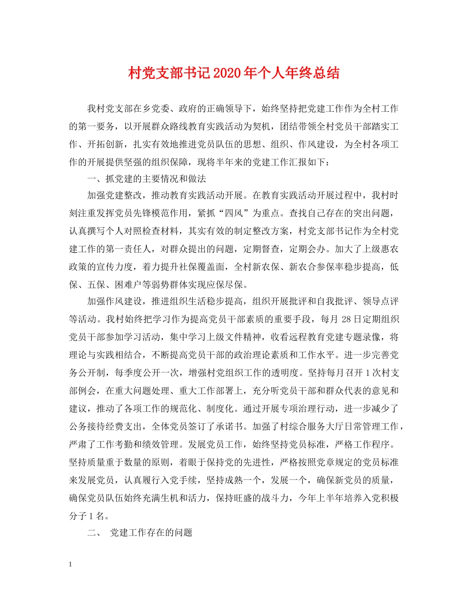 村党支部书记2020年个人年终总结 _第1页