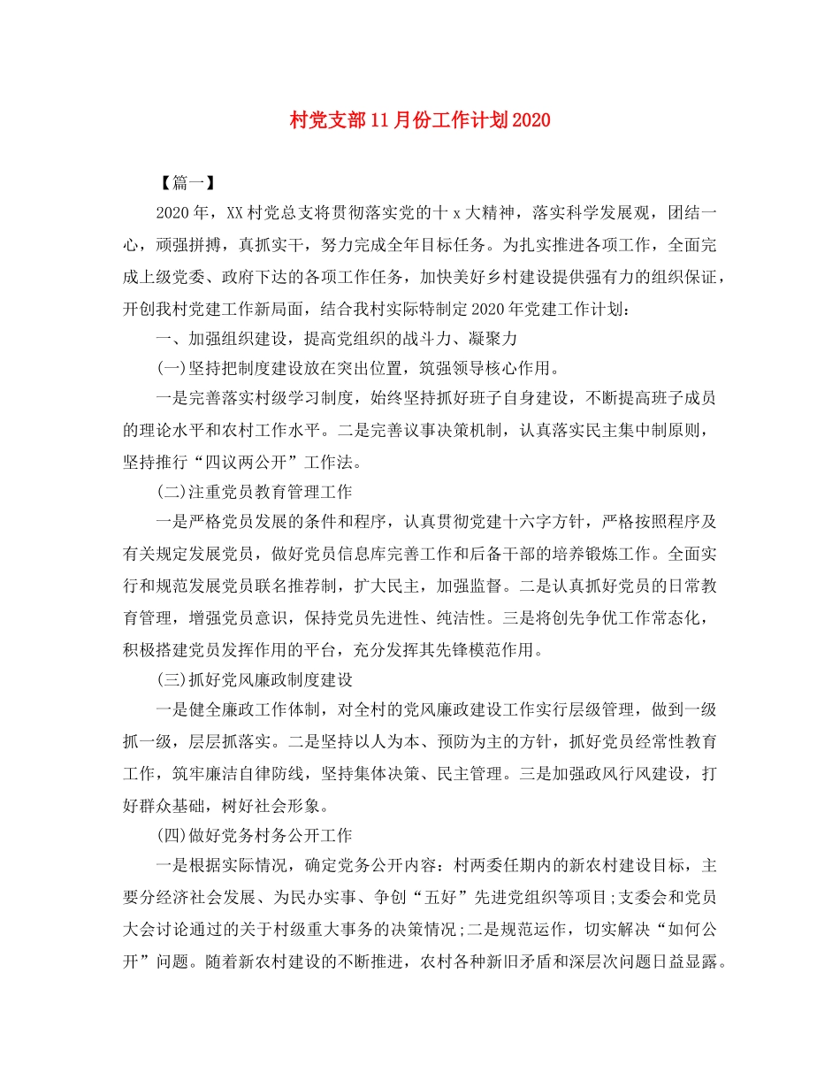 村党支部11月份工作计划2020 _第1页