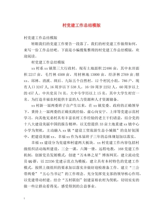 村党建工作总结模版 (2) 