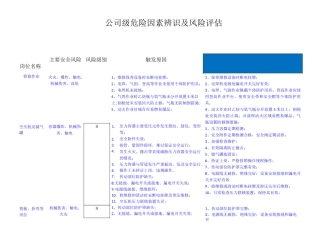 公司级危险源辨识和岗位风险评估