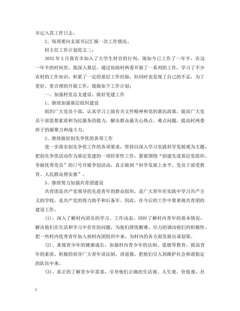 村主任工作计划范文3篇 _第2页