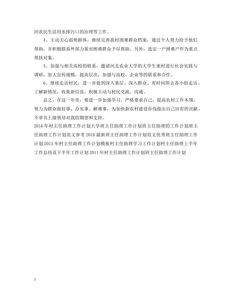村主任助理年度工作计划范例 _第2页