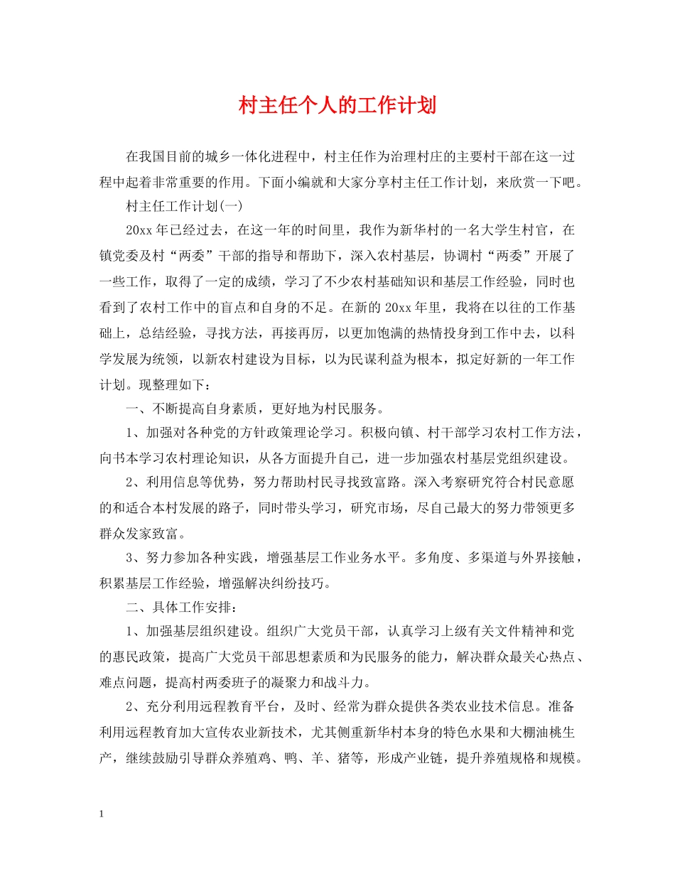 村主任个人的工作计划 _第1页
