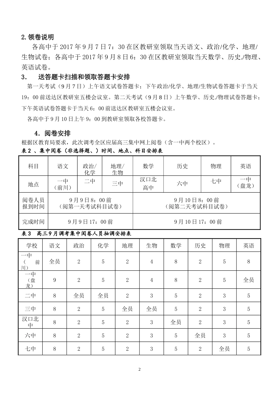 2018届武汉市高三起点考安排(2)_第2页