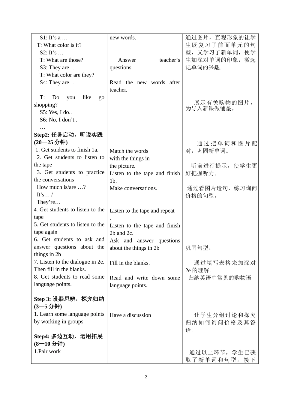 人教版英语七年级上册Unit7SectionA(1a——2e)教学设计_第2页