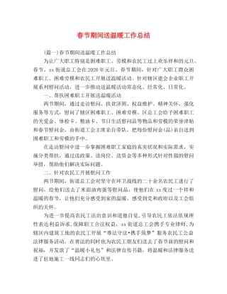 春节期间送温暖工作总结 