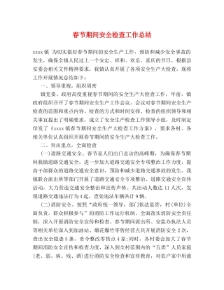 春节期间安全检查工作总结 