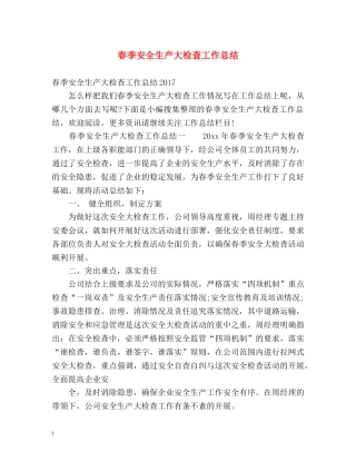 春季安全生产大检查工作总结2 