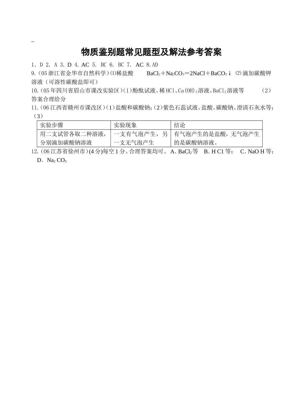 酸碱盐专题复习一《物质鉴别题常见题型及解法》_第3页