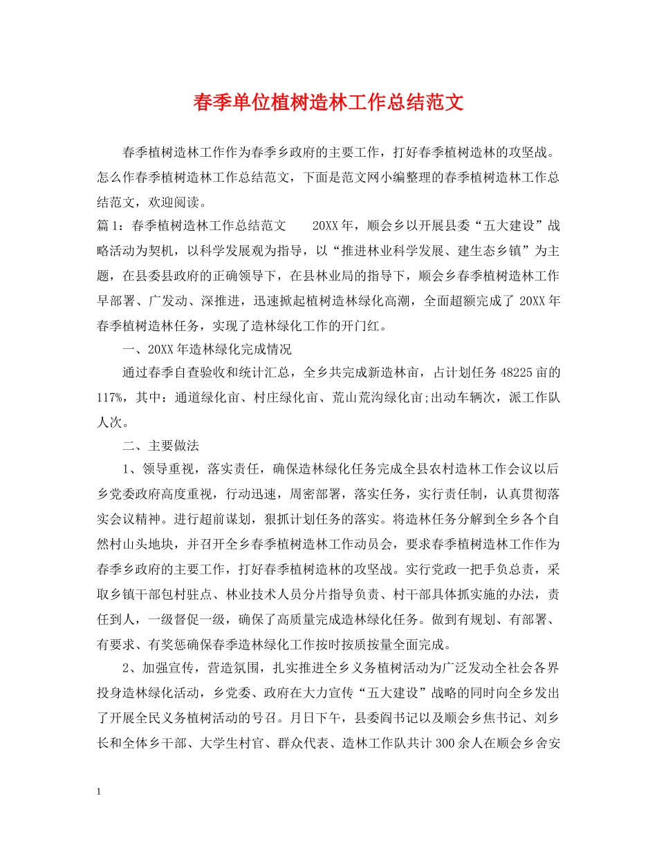 春季单位植树造林工作总结范文 _第1页