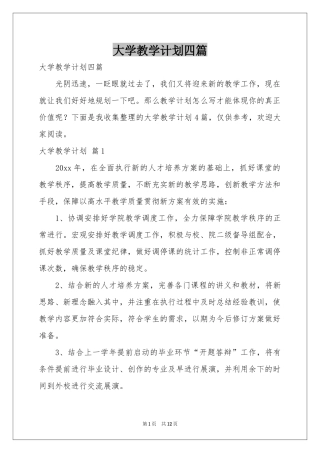 大学教学参考计划四篇