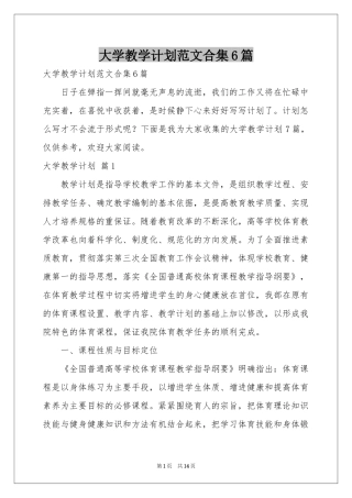 大学教学参考计划范本合集6篇