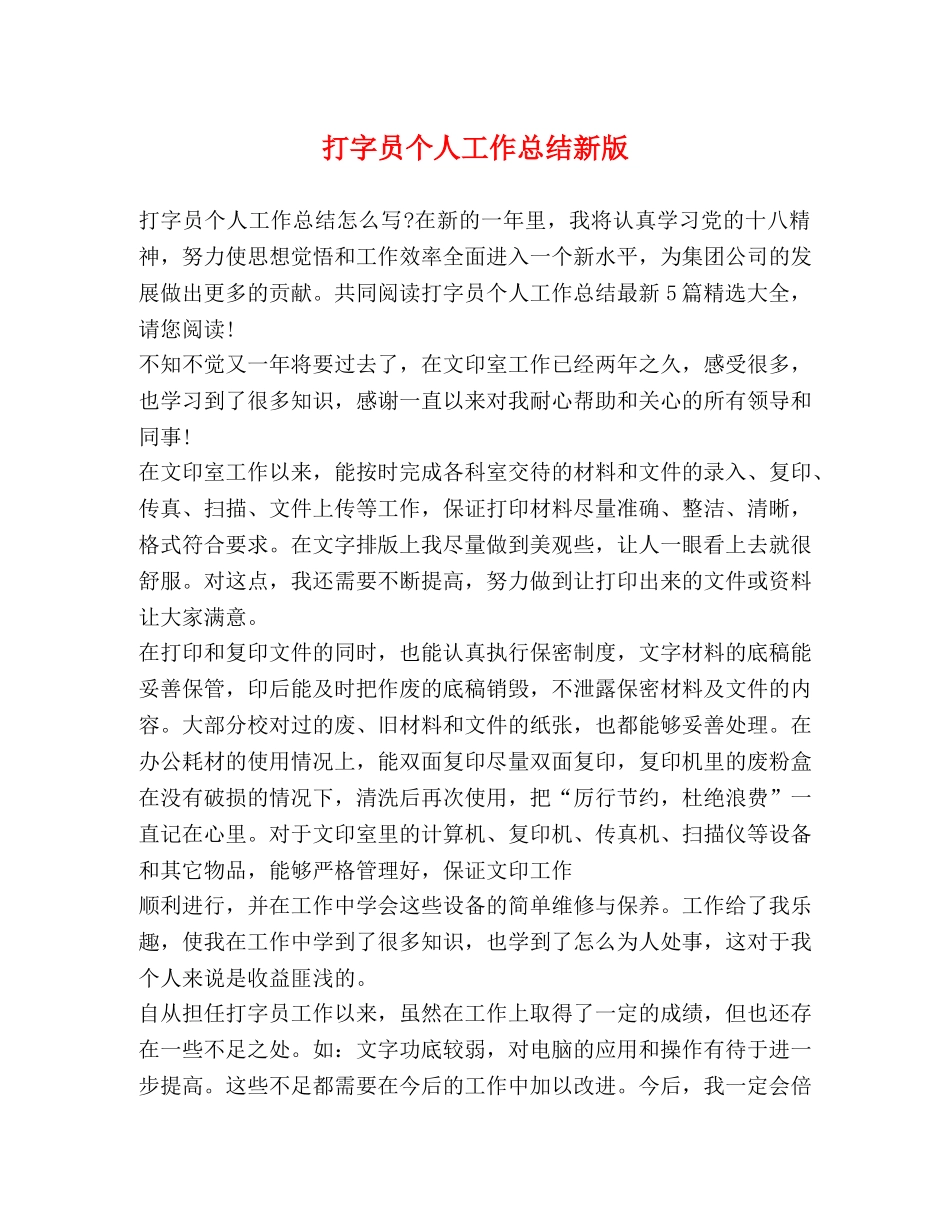 打字员个人工作总结新版 _第1页