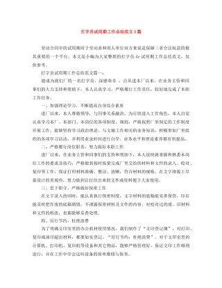 打字员试用期工作总结范文3篇 