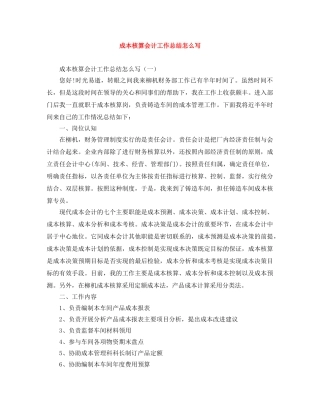 成本核算会计工作总结怎么写 