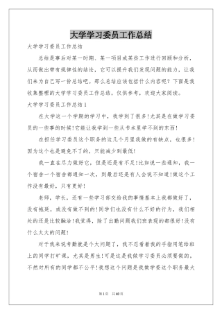 大学学习委员工作参考总结