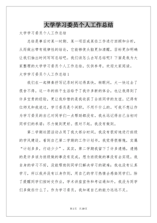 大学学习委员个人工作参考总结