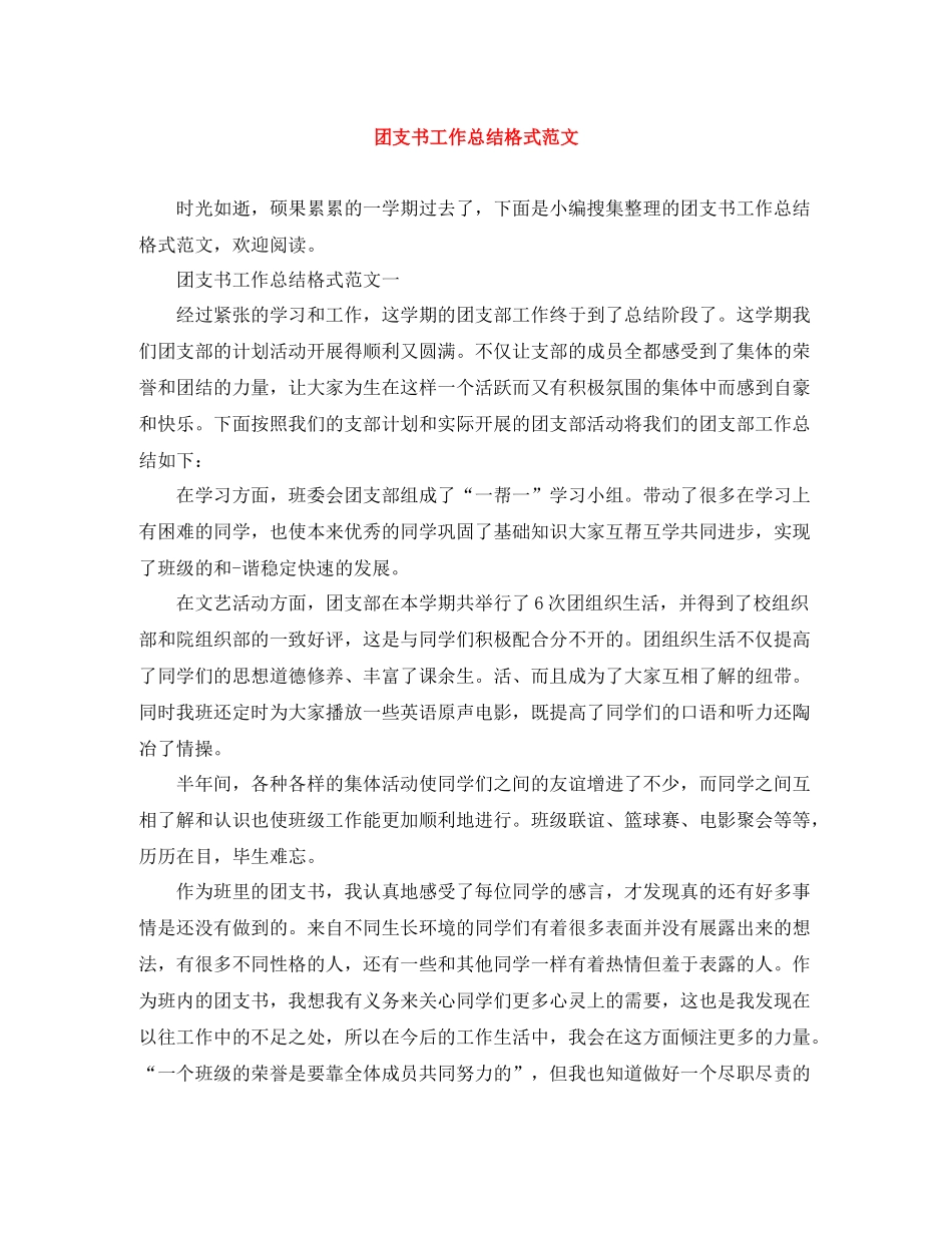 团支书工作总结格式范文_第1页