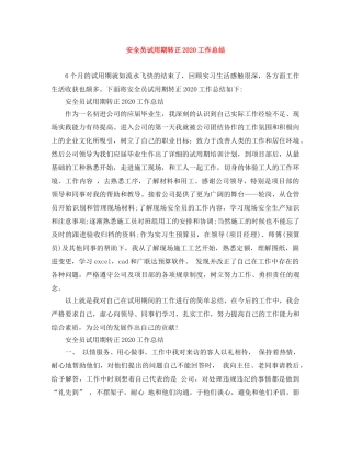 安全员试用期转正2020工作总结 
