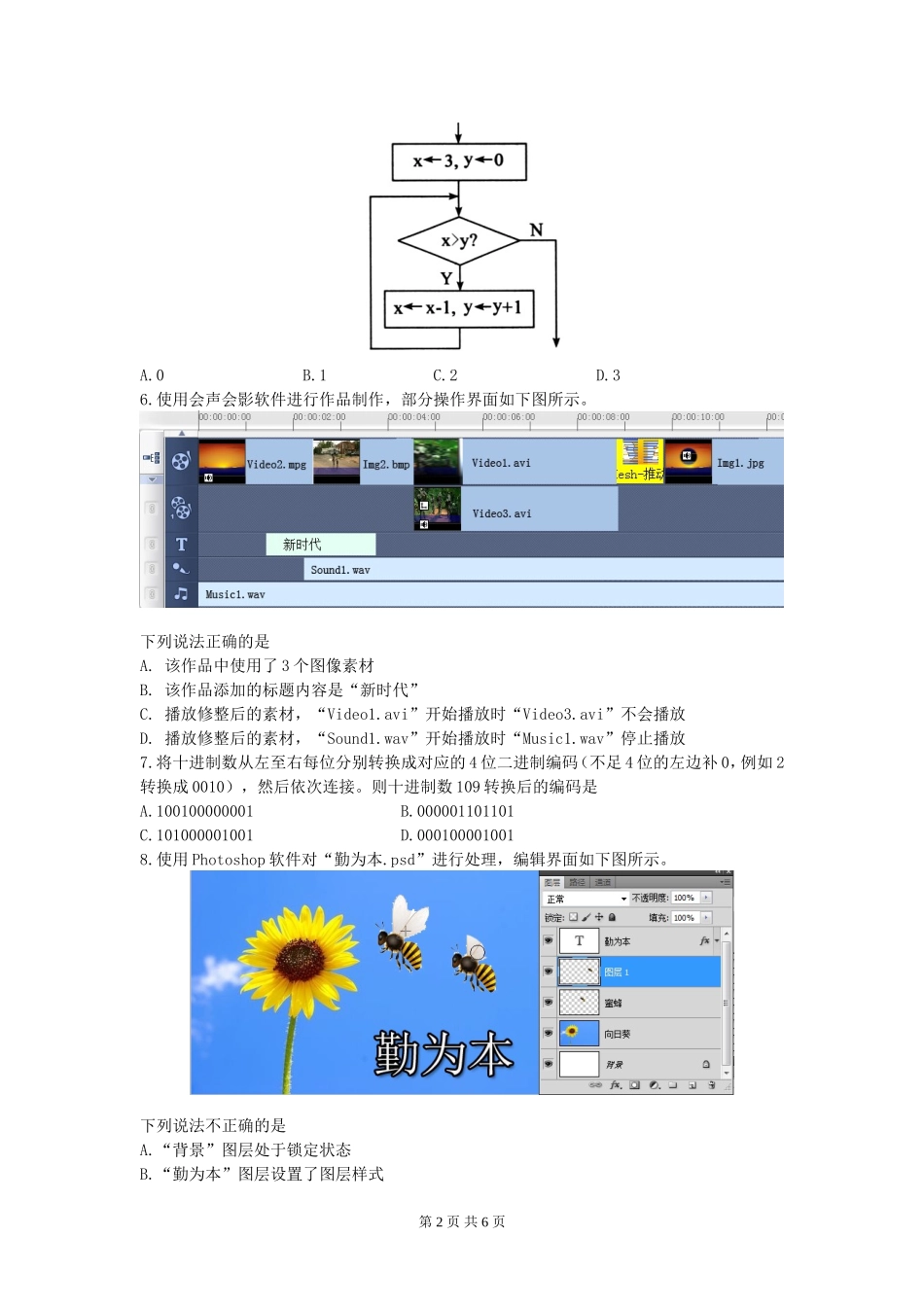 2016年4月浙江省普通高校招生选考科目考试信息技术_第2页