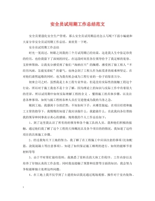 安全员试用期工作总结范文 