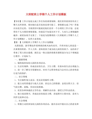 大班配班上学期个人工作计划模板 