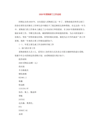 2020年采购部门工作总结