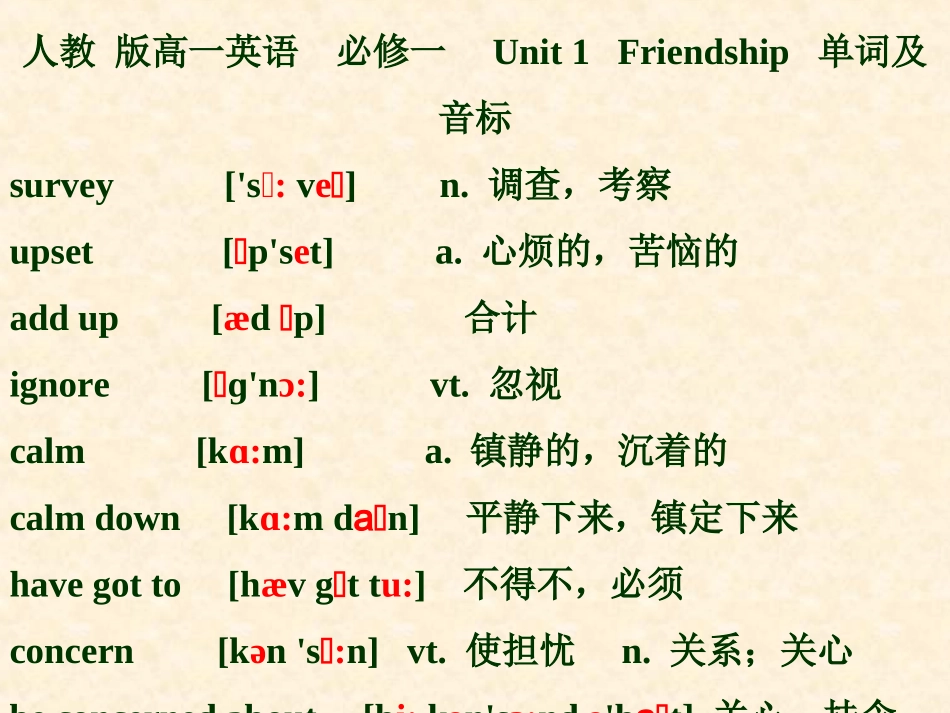 人教版高一英语-必修一-Unit1-Friendship-单词[有音标]_第1页