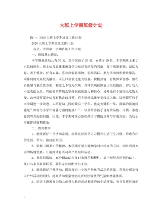 大班上学期班级计划 