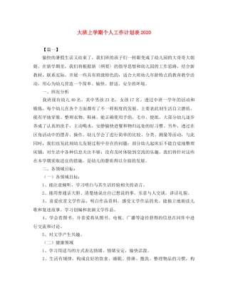 大班上学期个人工作计划表2020 