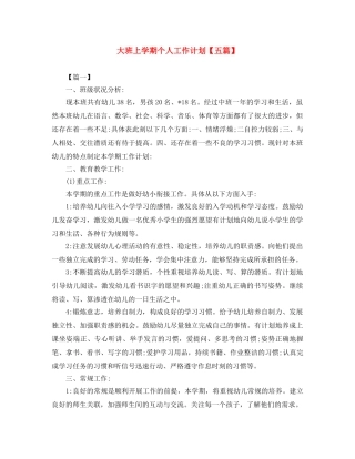 大班上学期个人工作计划【五篇】 