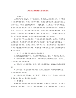 大四班上学期教学工作计划范文 