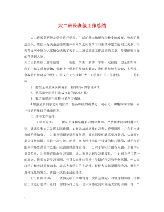 大二班长班级工作总结 
