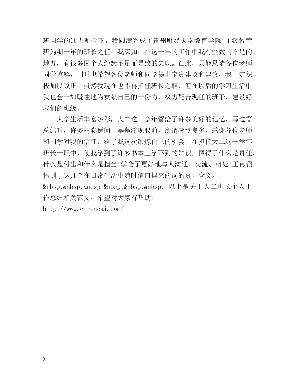 大二班长个人工作总结 _第3页