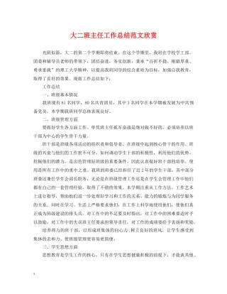 大二班主任工作总结范文欣赏 