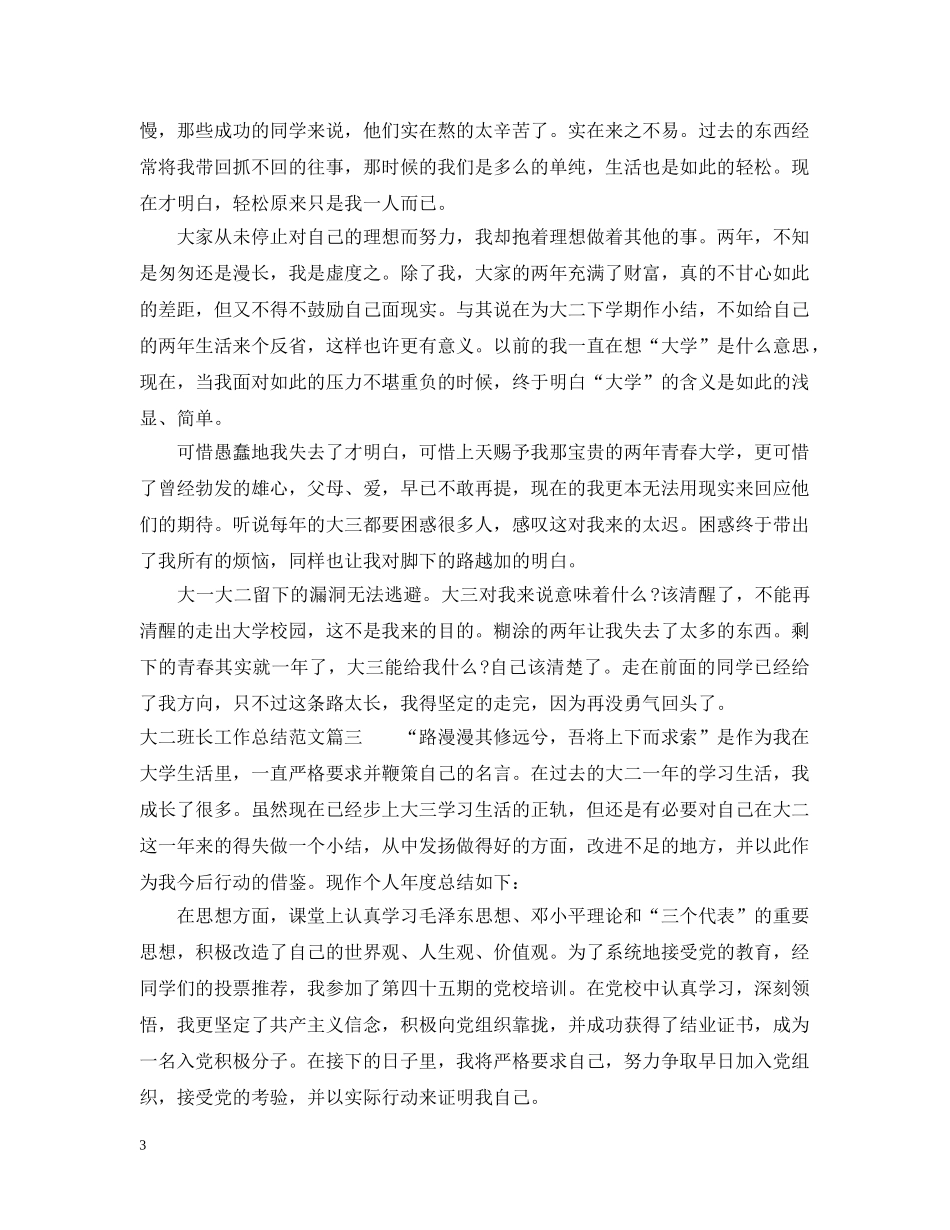 大二班长工作总结范文 _第3页