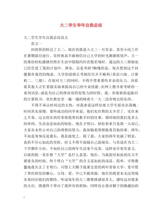 大二学生学年自我总结2 