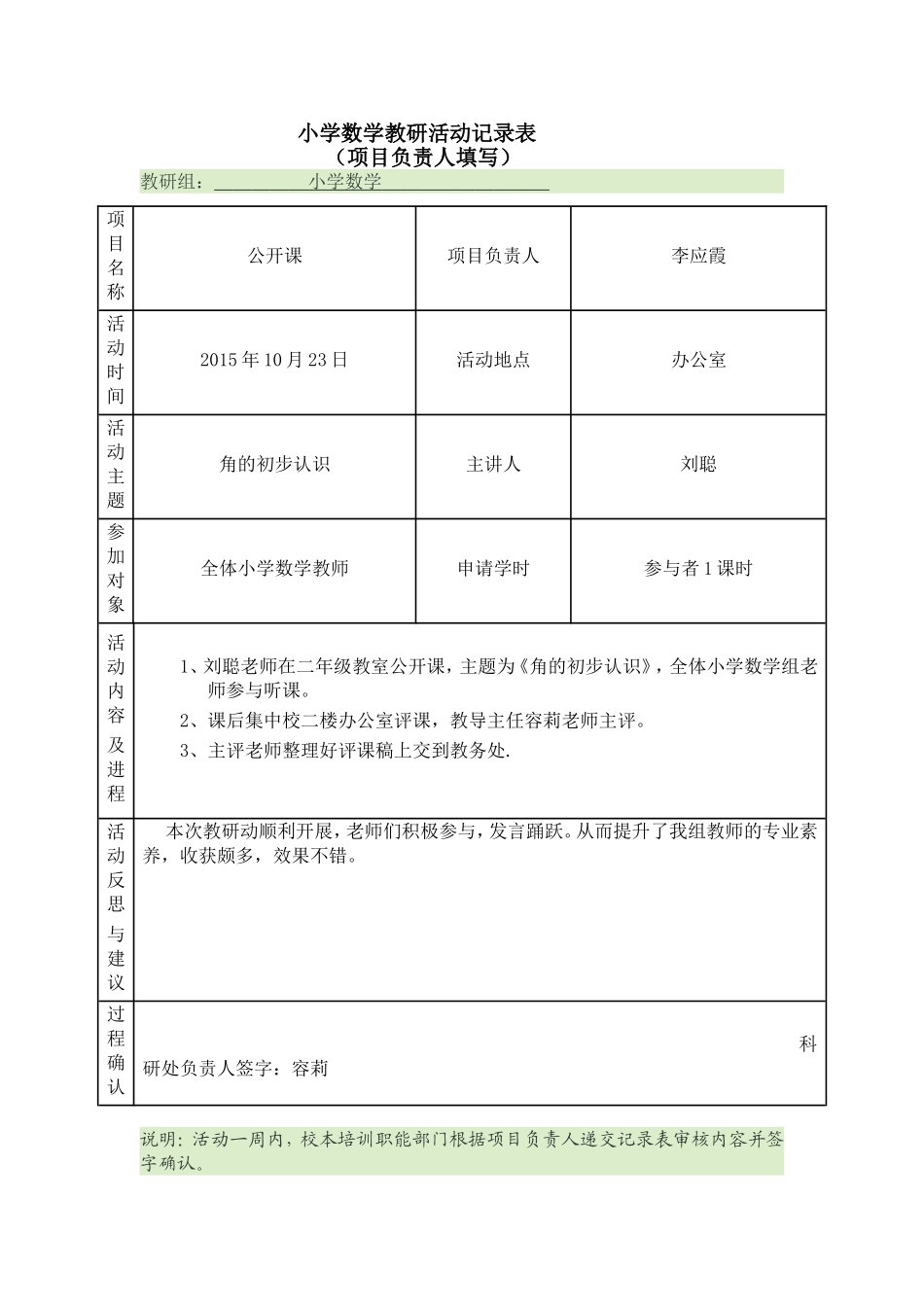 小学数学教研活动记录表_第1页