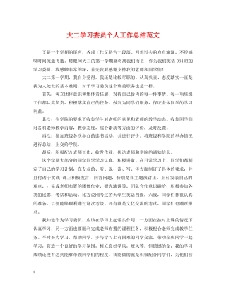 大二学习委员个人工作总结范文 